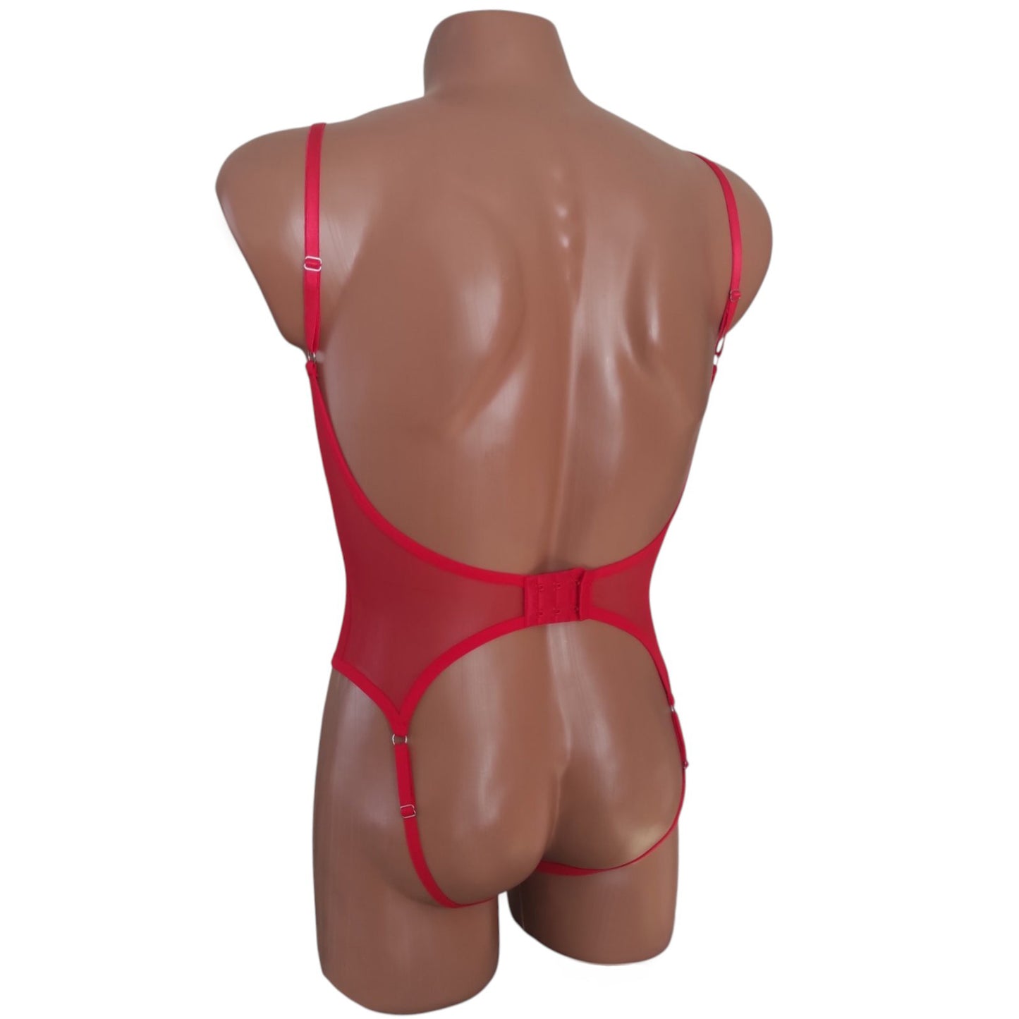 Men's Open back crotchless mesh bodysuit Seductive sheer see though sissy lingerie