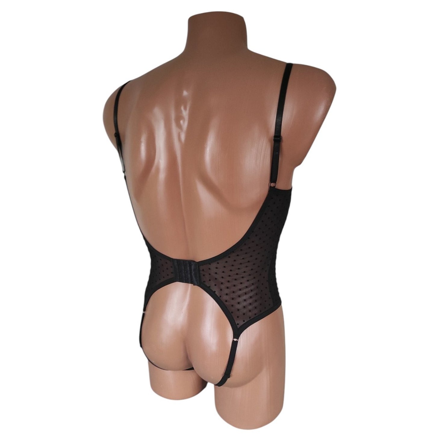 Men's Open back crotchless mesh bodysuit Seductive sheer see though sissy lingerie