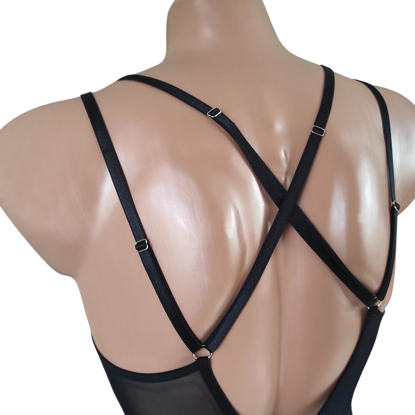 White Criss Cross Bodysuit Crotchless lingerie for men See though Mesh