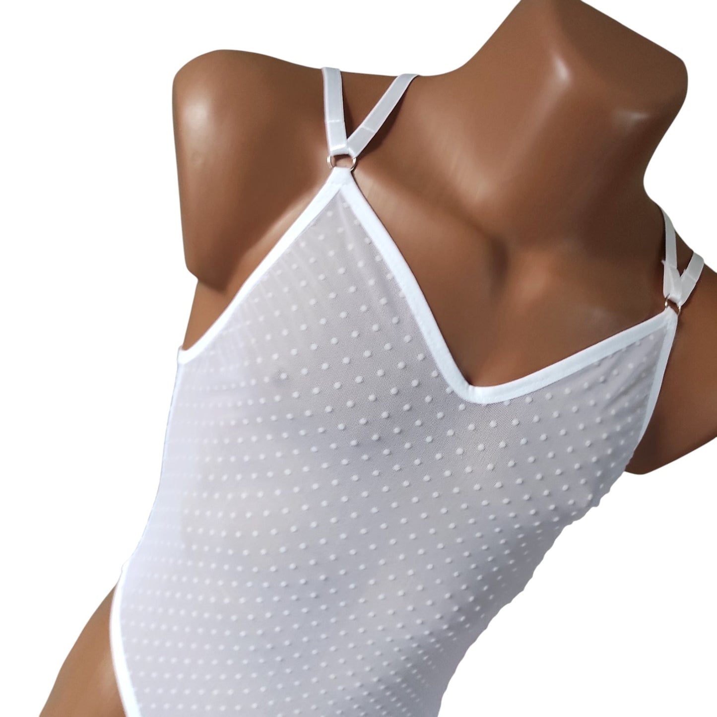 White Criss Cross Bodysuit Crotchless lingerie for men See though Mesh