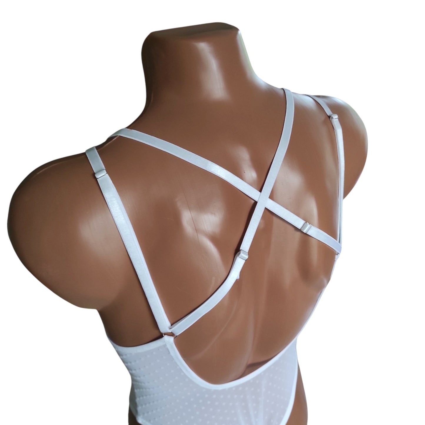 White Criss Cross Bodysuit Crotchless lingerie for men See though Mesh