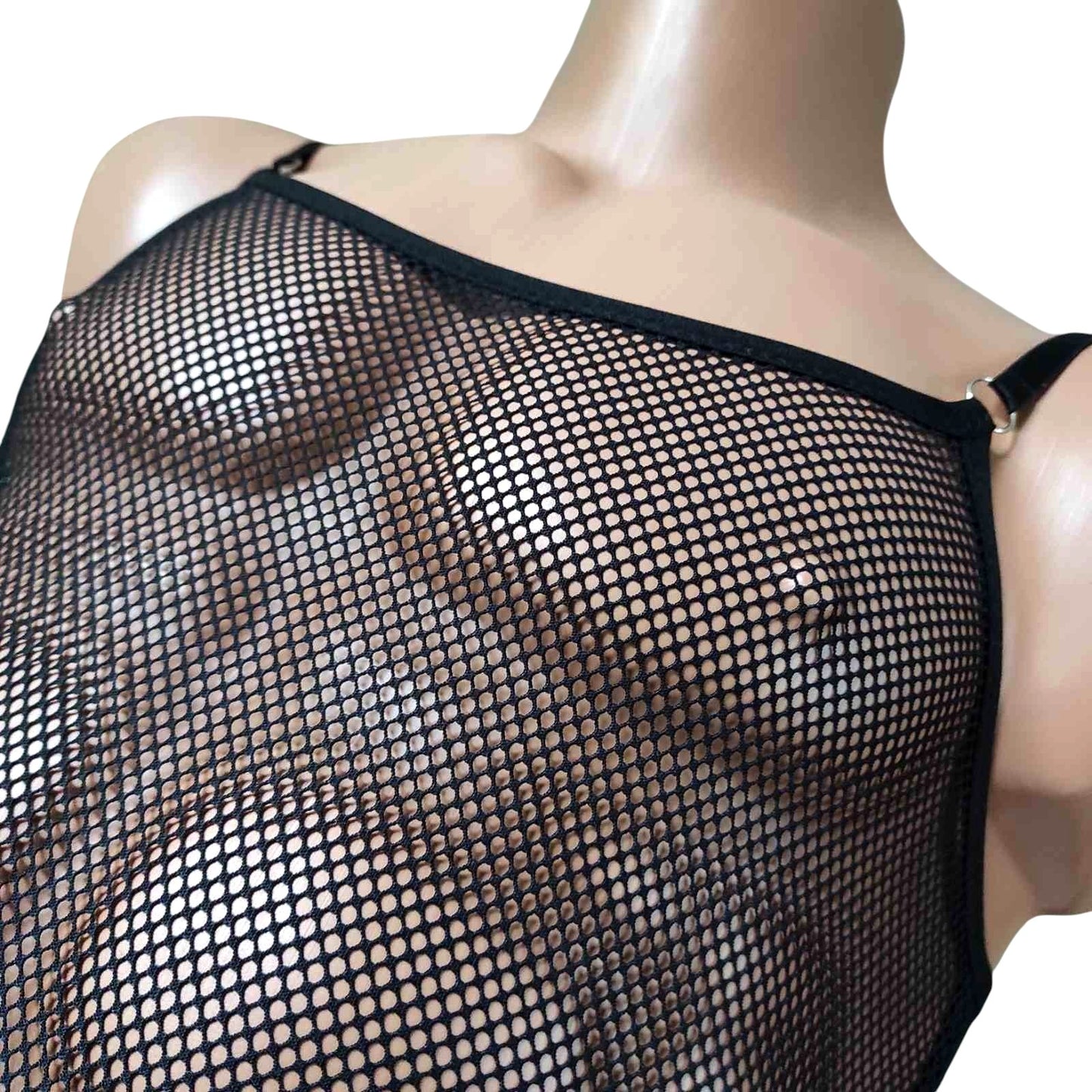 Transparent Men's mesh bodysuit Black Sheer see though Fishnet