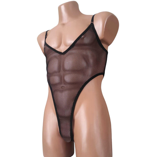 V Neck Thong Bodysuit Men Seductive see though sissy underwear