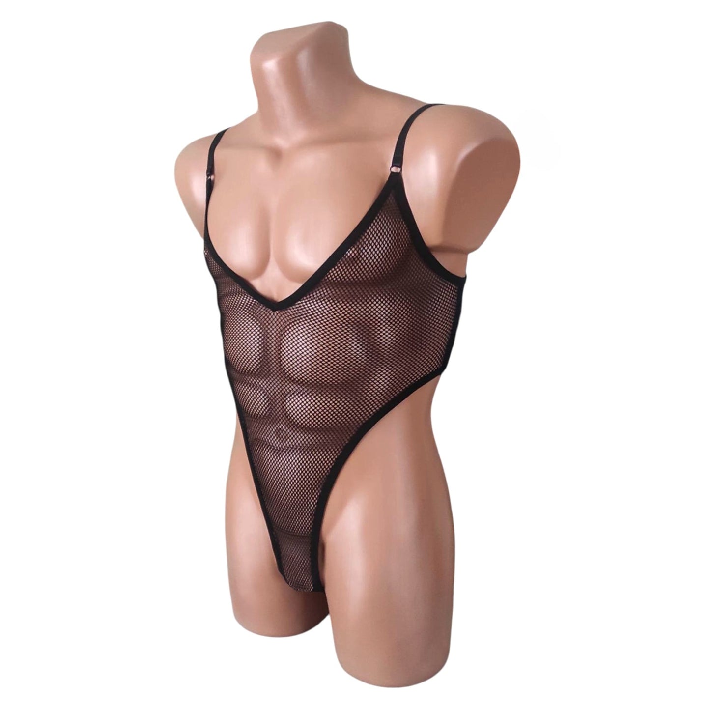 Transparent Men's mesh bodysuit Black Sheer see though Fishnet