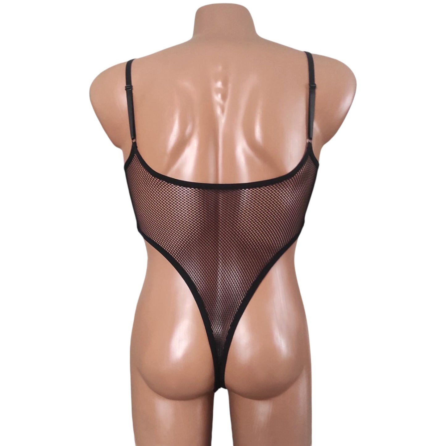 Transparent Men's mesh bodysuit Black Sheer see though Fishnet